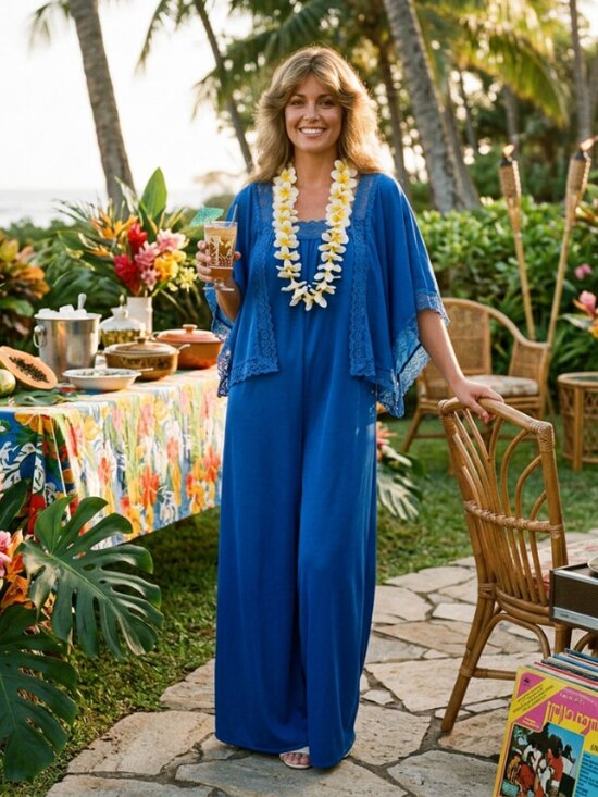 Vintage Dresses & Skirts - Vtg 70s royal blue long kimono sleeve maxi dress new